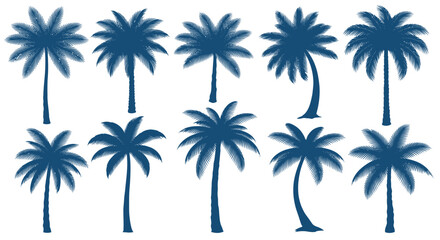 Obraz premium Diverse collection of blue tropical palm tree silhouettes