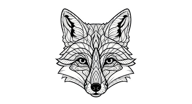 Intricate fox head with mandala patterns for adult coloring book
