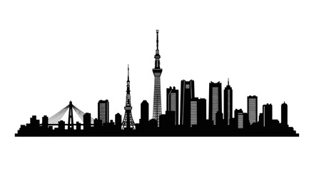Fototapeta premium Tokyo city skyline silhouette with famous landmarks and towers