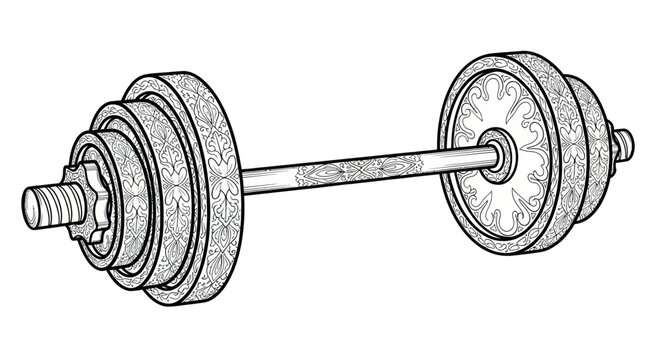 Ornate dumbbell with floral patterns for fitness and coloring