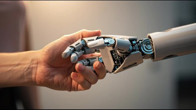 Human hand touching robotic hand technology 2.