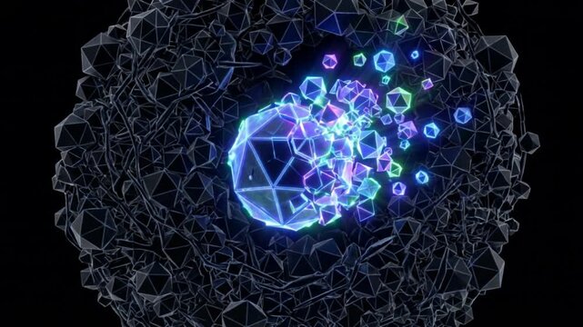 メモリー細胞が活性化しクローン増殖を遂げる黒背景の抽象的な科学CG映像