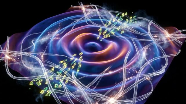 ケモカイン勾配が免疫細胞の走化性を誘発する黒背景の抽象的な科学CG映像