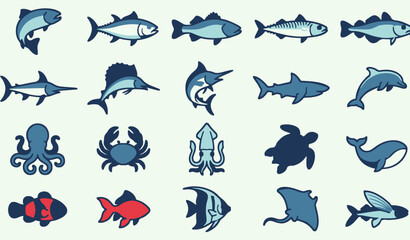 Fototapeta premium Modern Fish Icon and Marine Vector Illustration