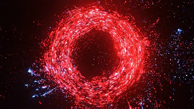Energetic Red Swirl A dynamic and vibrant swirl of red particles resembling a vortex of energy creates a captivating visual against a dark background hinting at powerful forces at play