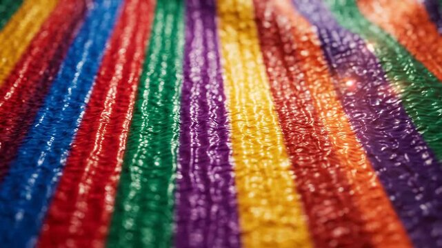 Colorful striped texture and vibrant rainbow pattern with closeup of woven plastic material, abstract cheerful and bright mood, textured surface and fabric, red orange yellow green blue purple lines
