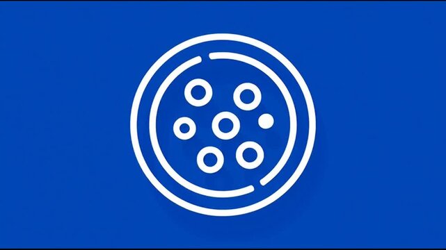 White logo on blue background.