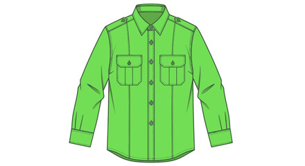 Naklejka premium Lime green utility shirt with long sleeves and front pockets