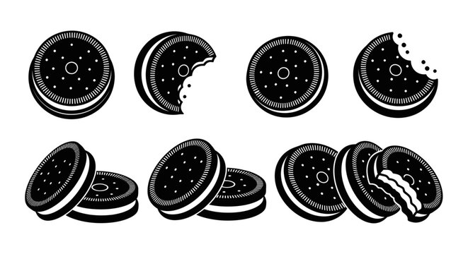 Sandwich cookie icons with cream filling and bites