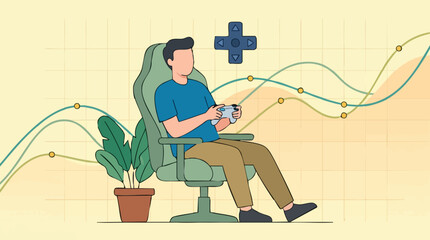 Video Game Player Enjoying Gaming Session with Performance Chart © Shearpedge Design