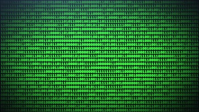 Changing green digital binary code programming background matrix looping animation texture on screen