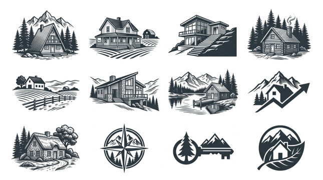 Collection of Hand Drawn Architectural and Nature Illustrations.