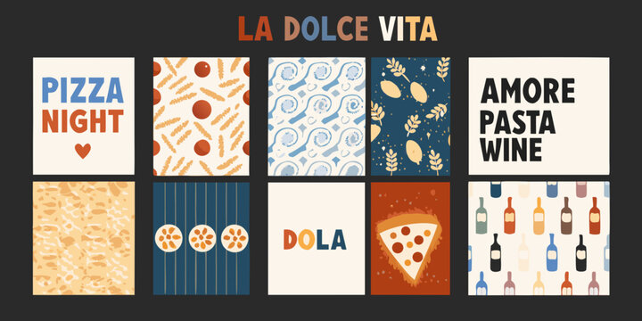 Italian Cuisine Themed Illustrations A Collection Of Colorful Vector Graphics And Typography food pasta shapes