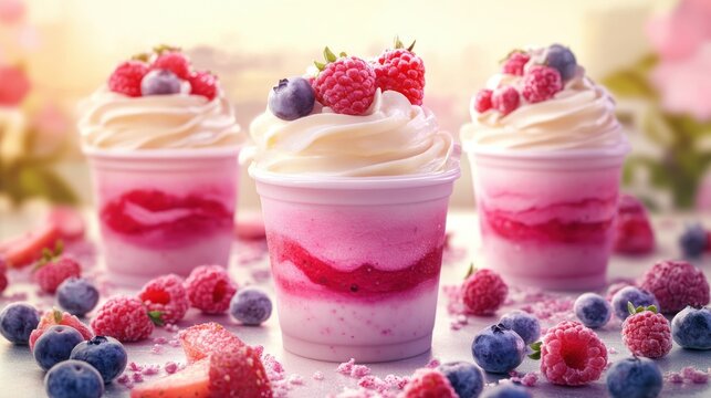 Creamy Raspberry and Blueberry Frozen Yogurt Cups