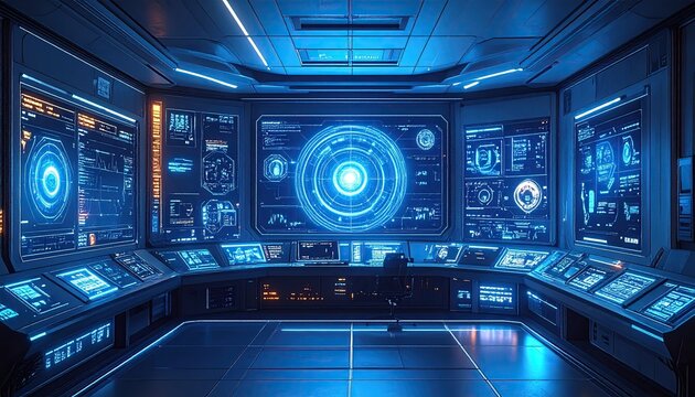 Futuristic Command Center with Advanced Holographic Displays.