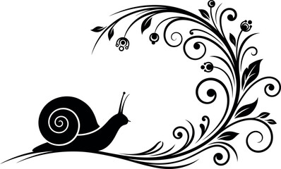 Black silhouette snail with floral design © MdHamid