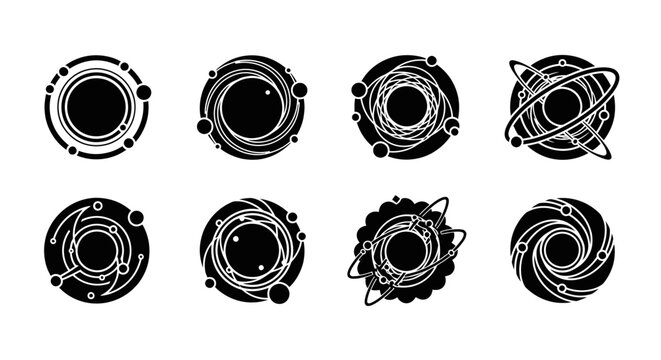 Abstract planetary system and orbit icons for science design