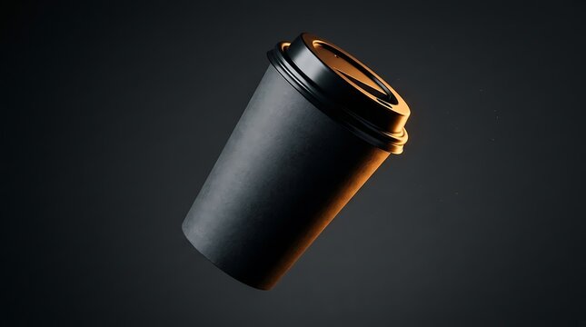 Blank disposable take away coffee cup template on dark gray backdrop for premium beverage brand design