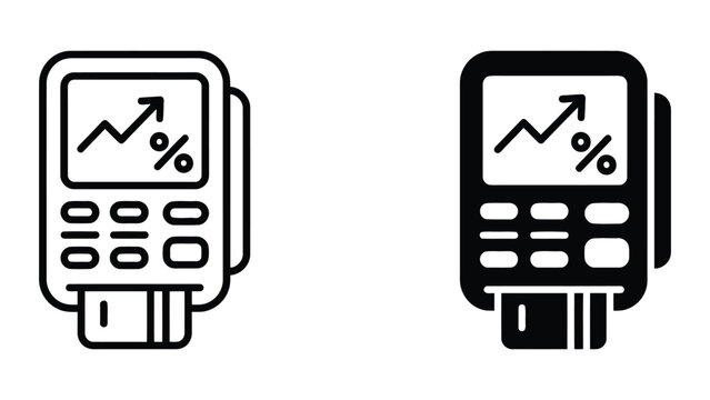 Credit card payment terminal icon set with percentage graph for point of sale analytics and business transaction monitoring and digital payment processing and financial performance tracking software
