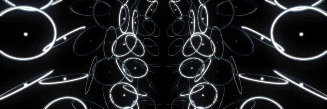 Abstract Sci-Fi Glowing Sphere Orbit VJ Loop, Ultra Wide Symmetrical Tech Visuals