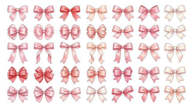 Pink watercolor ribbon bows set for gift wrap decoration and scrapbooking projects