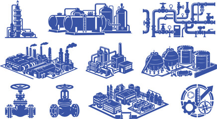 Obraz premium Petrochemical Industry Icons – Industrial Energy Vector Set