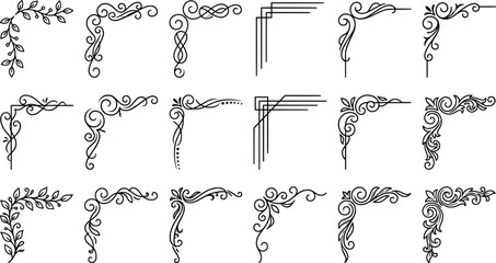 Set of vintage decorative corner frames, calligraphic flourishes, ornamental borders, vector design elements for invitations and greeting cards © SampaRani