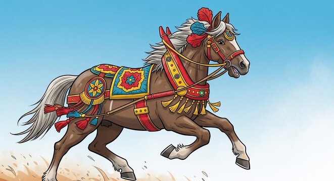 Decorated horse running