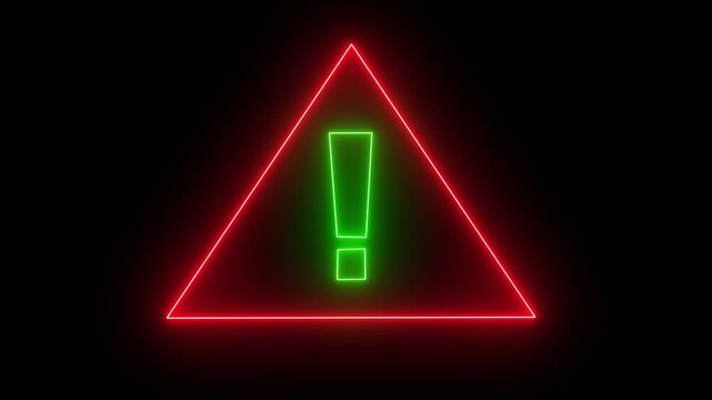 Red triangle and green warning sign with exclamation mark isolated on a black background.