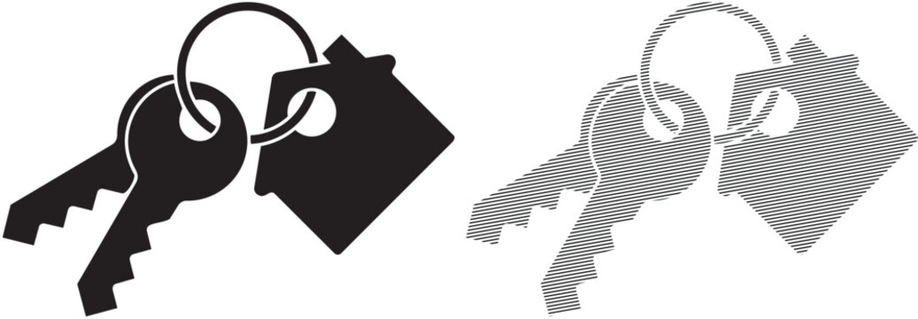 House keys icon vector illustration. home key ring with house shape pictogram. real estate concept. rent symbol. apartment security sign.