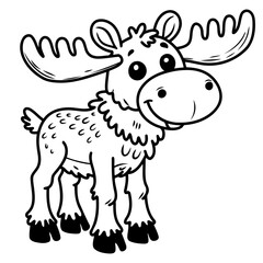 Obraz premium Cute cartoon moose with large antlers vector illustration, perfect for kids coloring books, educational activity sheets, and northern forest wildlife design projects