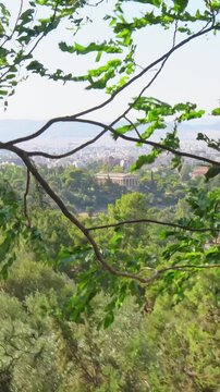 Scenic view of Temple of Hephaestus in Athens from a hill