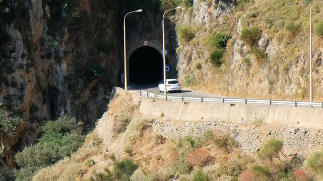 Video of the road with tunnel through the Topolia Gorge canyon. Crete. Greece