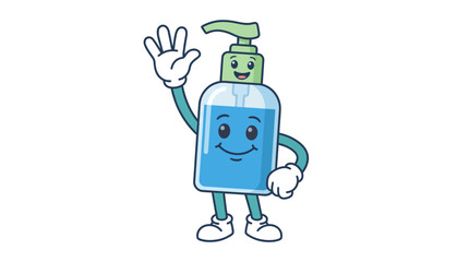 Fototapeta premium Smiling hand sanitizer bottle character waving