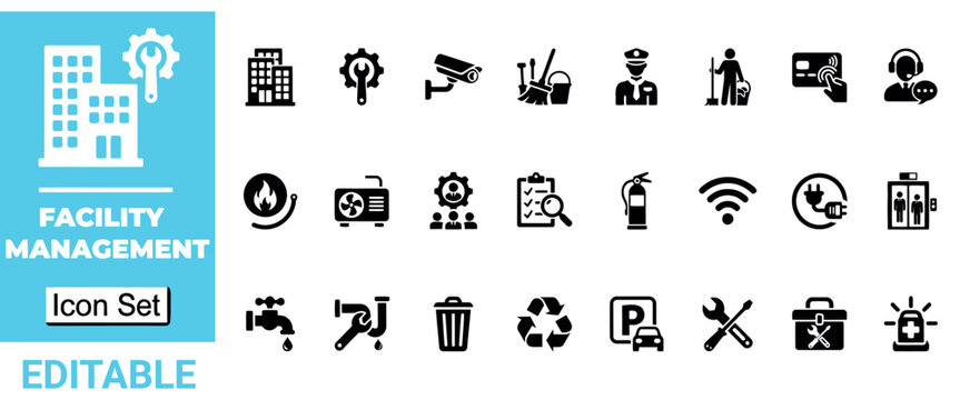 Building utilities and systems icons for facility operations