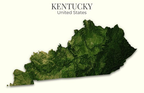 Kentucky shaded relief map, 3D terrain map illustration of Kentucky, United States, hillshaded physical geography.