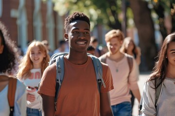 Obraz premium Happy male student walking on university campus