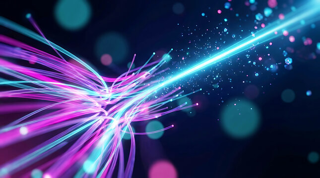 Abstract Fiber Optic Cables Glowing Blue And Pink Light Data Transmission Concept