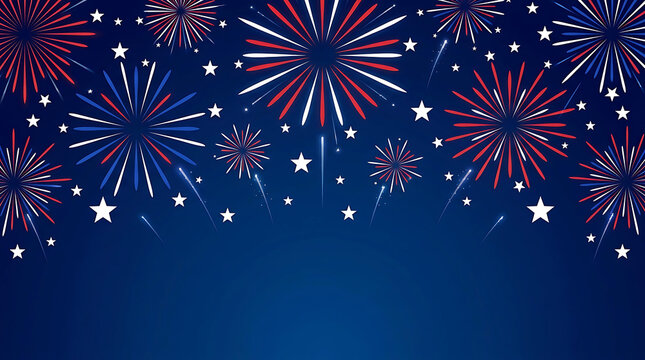 Fourth of July Independence Day Celebration Background with Red White and Blue Fireworks