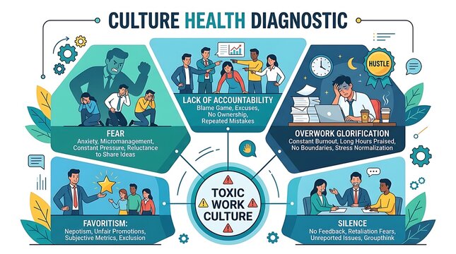 Toxic work culture diagnostic showing signs of poor management