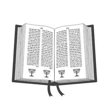 Open torah scroll illustration showing hebrew script