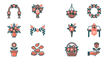 Colorful floral icons and decorations. © Ahmad