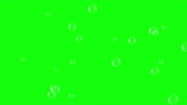 Realistic water bubbles rising upward on a chroma key green screen background for video editing