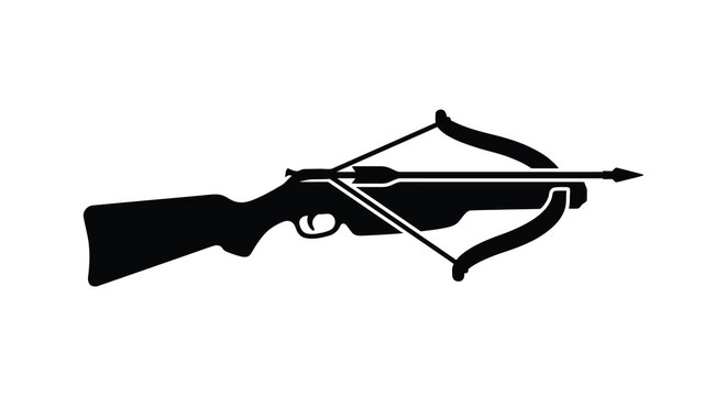 Black Silhouette Of A Crossbow With Arrow Isolated On White Background