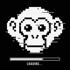 Fototapeta premium Pixel art monkey face closeup.