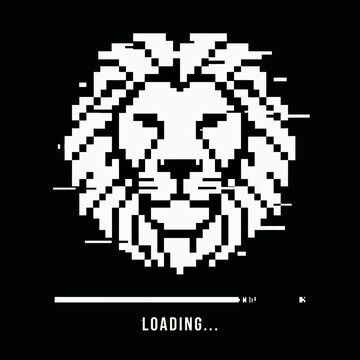 Pixel Art Lion Face Closeup.