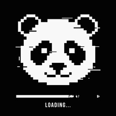 Fototapeta premium Pixelated Panda Face Closeup Loading.