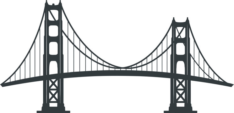 Golden gate bridge silhouette vector illustration of famous suspension bridge landmark in San Francisco California.