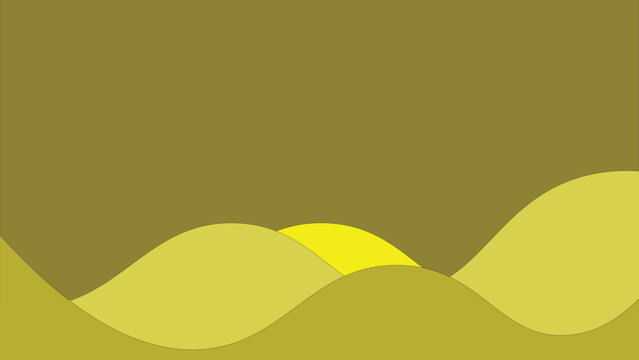 Abstract minimalist landscape with rolling green hills and bright yellow semicircle sunrise modern decorative vector artwork design