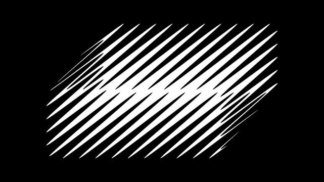 A cluster of dense white diagonal hatching lines arranged in an oval shape creating a bold textured pattern on a black background